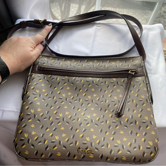 Fossil Geometric Square Crossbody Bag In Gray Yellow Blue Purse Bag Handbag - Picture 3 of 11